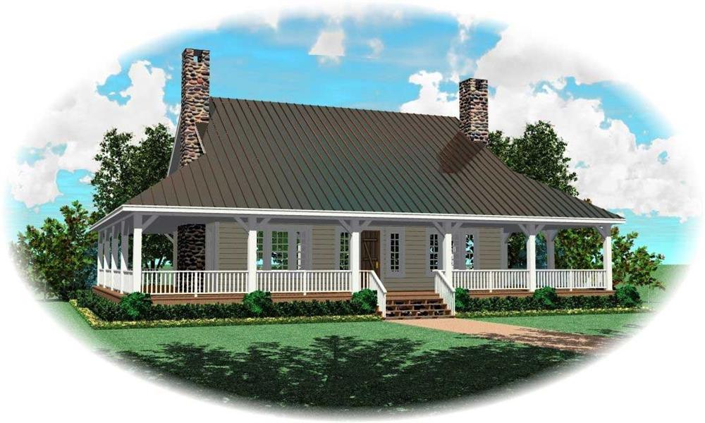 Front view of Country home (ThePlanCollection: House Plan #170-1855)