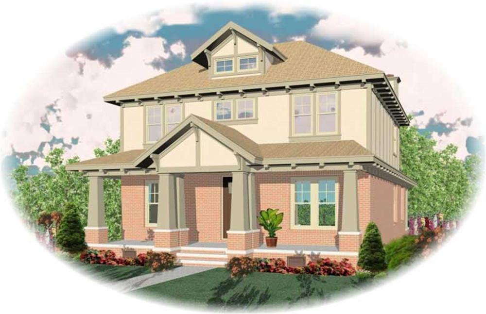 Front view of Craftsman home (ThePlanCollection: House Plan #170-2037)