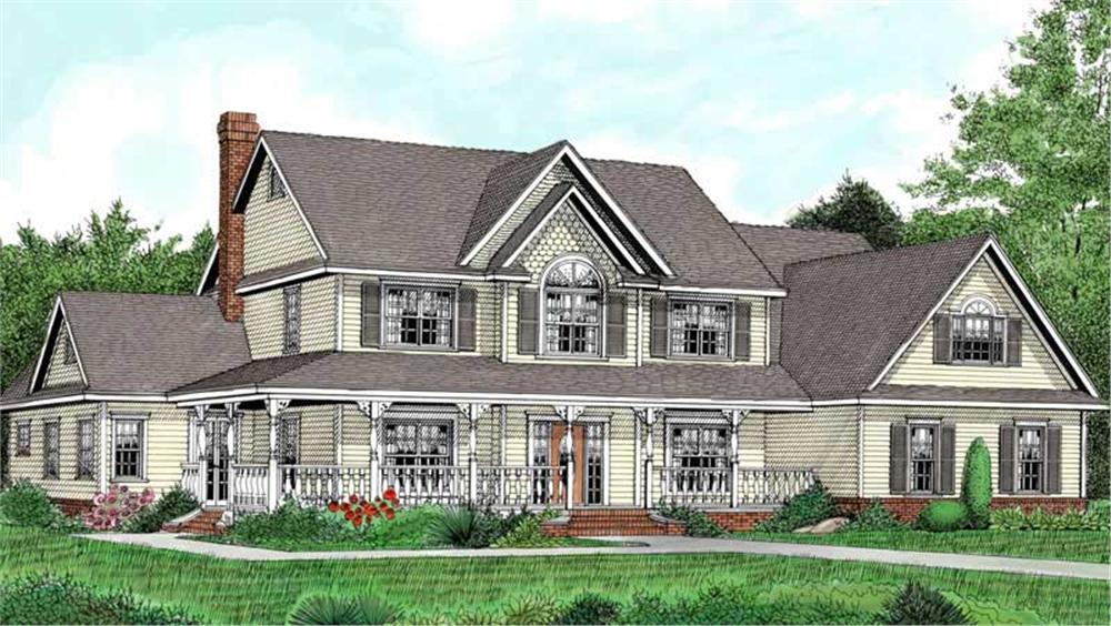 Front elevation of Country home (ThePlanCollection: House Plan #173-1005)