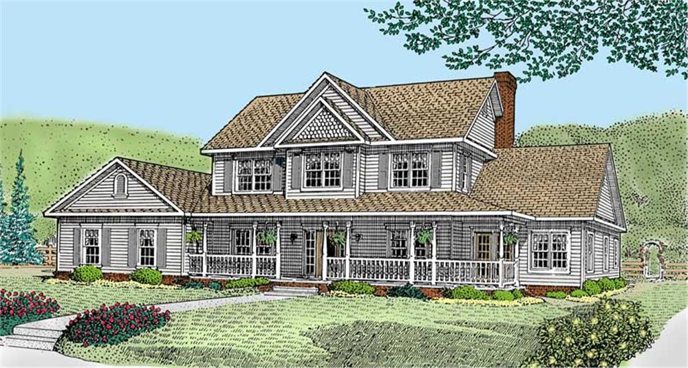 Front elevation of Country home (ThePlanCollection: House Plan #173-1029)