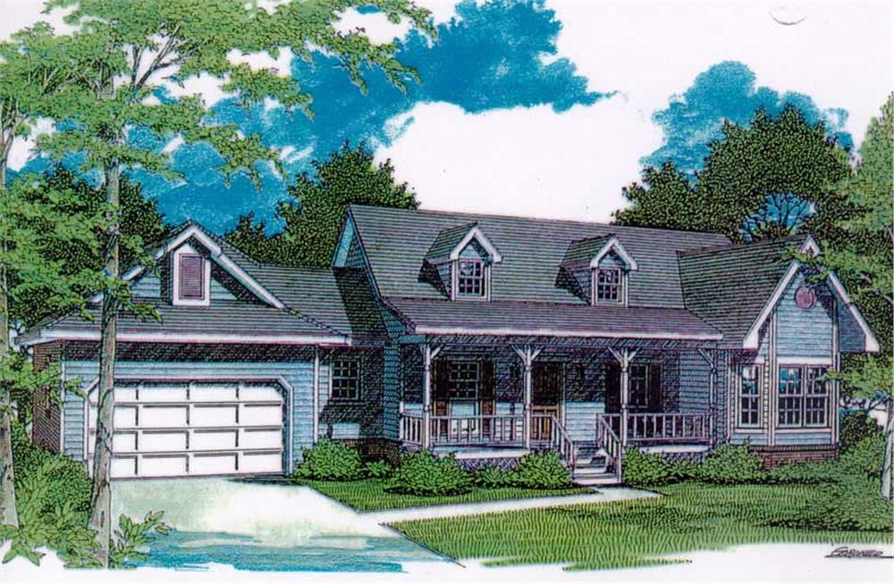 Front elevation of Cape Cod home (ThePlanCollection: House Plan #174-1084)
