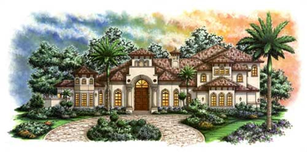 Luxury House Plans F2-5438 color front rendering.