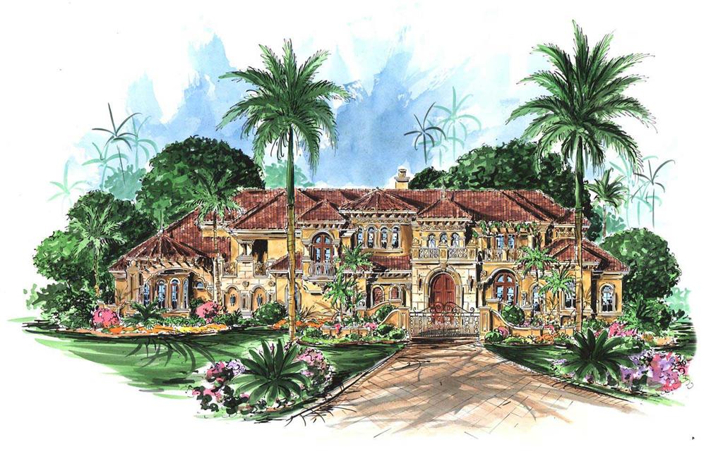 This is an artist's version of the front of this set of Luxury House Plans.