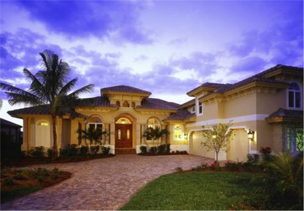 This image shows the Mediterranean style for these home plans.