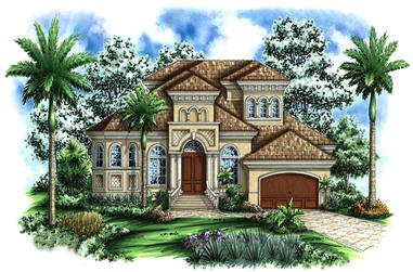 4-Bedroom, 4105 Sq Ft Tuscan House Plan - 175-1161 - Front Exterior