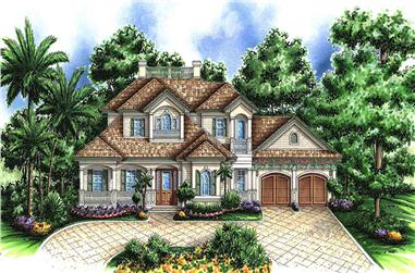 3-Bedroom, 4587 Sq Ft Florida Style House Plan - 175-1235 - Front Exterior