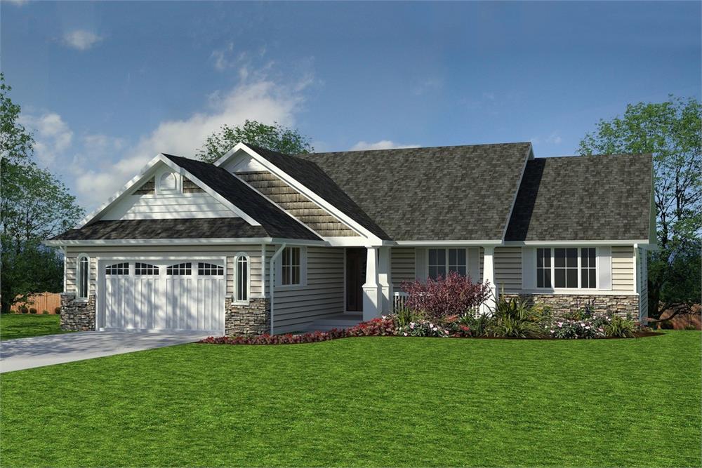 Front elevation of Craftsman home (ThePlanCollection: House Plan #176-1002)