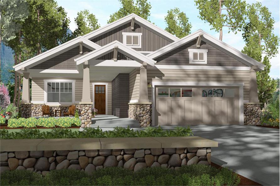 Front elevation of Craftsman home (ThePlanCollection: House Plan #194-1005)