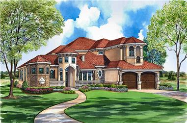 3-Bedroom, 4310 Sq Ft Mediterranean Home Plan - 195-1093 - Main Exterior