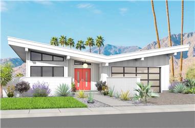 2-Bedroom, 1627 Sq Ft Mid-Century Modern House Plan - 211-1041 - Front Exterior
