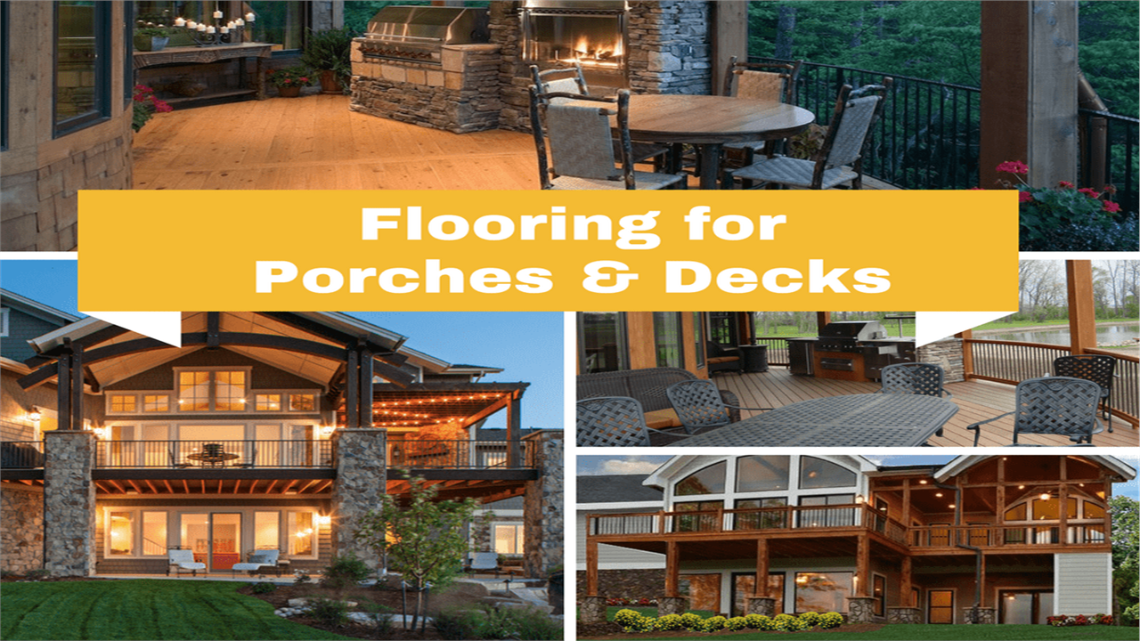 Montage of four photographs illustrating article on flooring for porches and decks