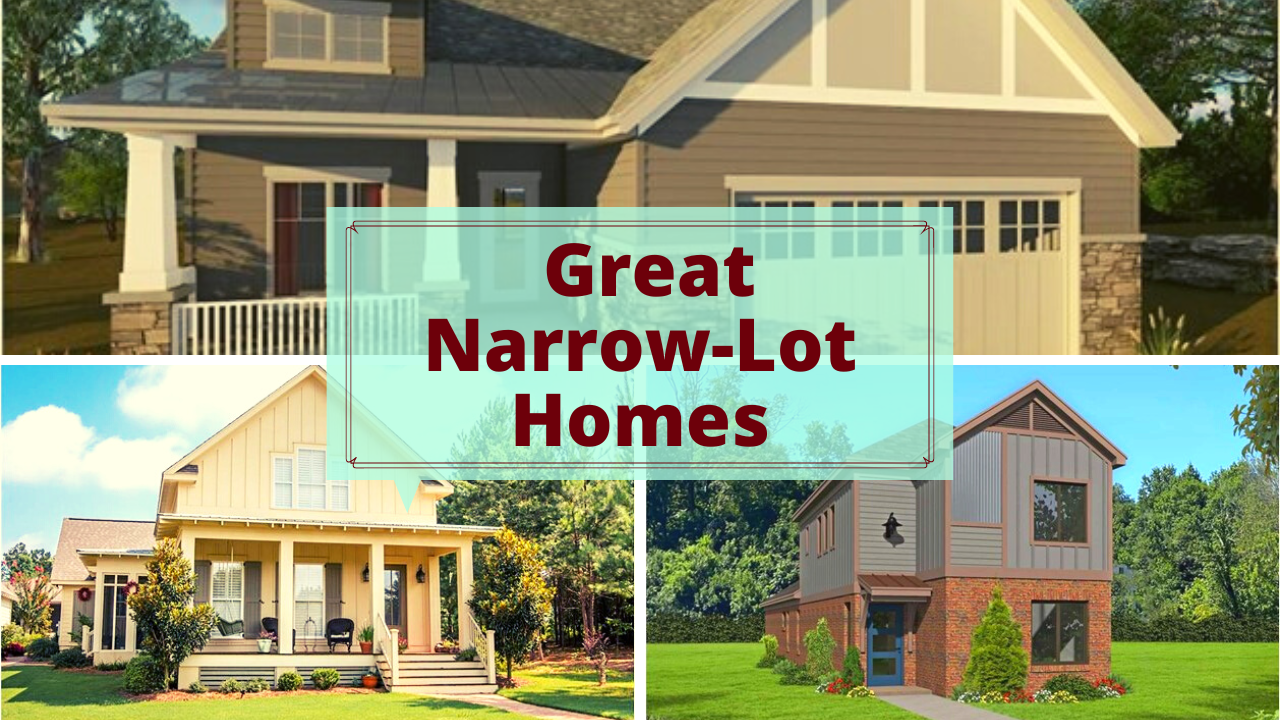 Montage of 3 homes illustrating article on narrow lot house