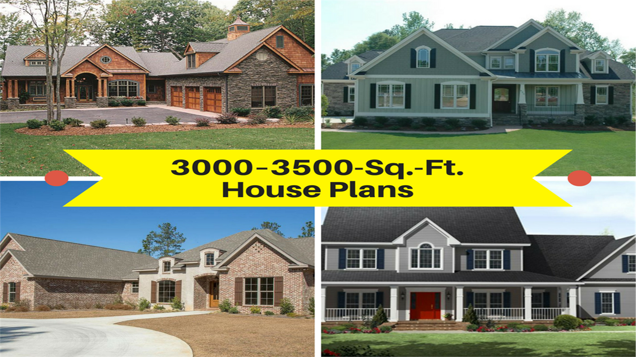Montage of 4 photographs illustrating article on 3000-3500-sq.-ft. house plans