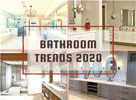 Four contemporary bathrooms illustrating article about bathroom trends for 2020
