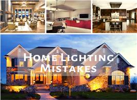 An exterior and 3 interiors of houses illustrating article about home lighting mistakes