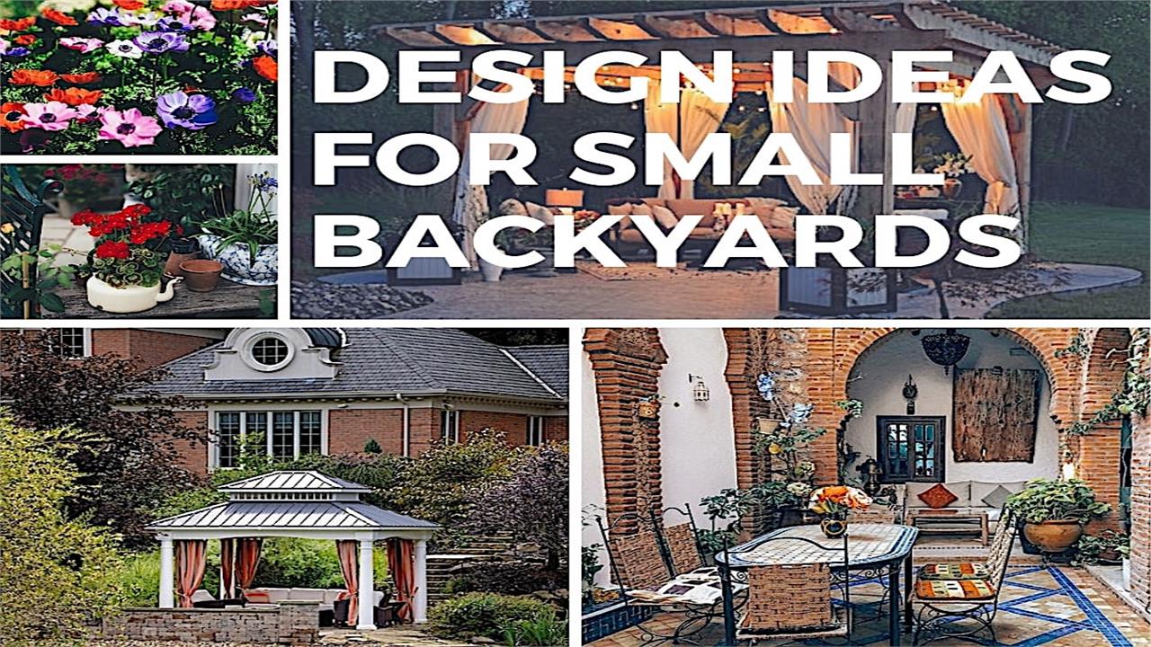 Montage of photos illustrating ideas for small backyards