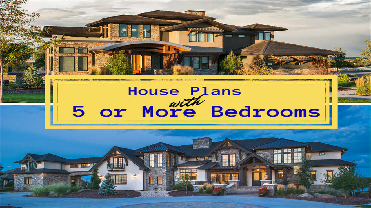 Montage of 2 houses illustrating article on homes with 5 or more bedrooms