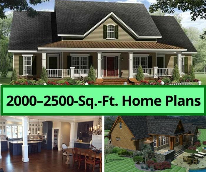 Highlights from our collection of 2000 to 2500 square foot house plans at The Plan Collection. Includes ranch, cottage, country and modern homes.
