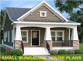 Small bungalow home (under 1000 square feet) with Craftsman detailing from The Plan Collection.