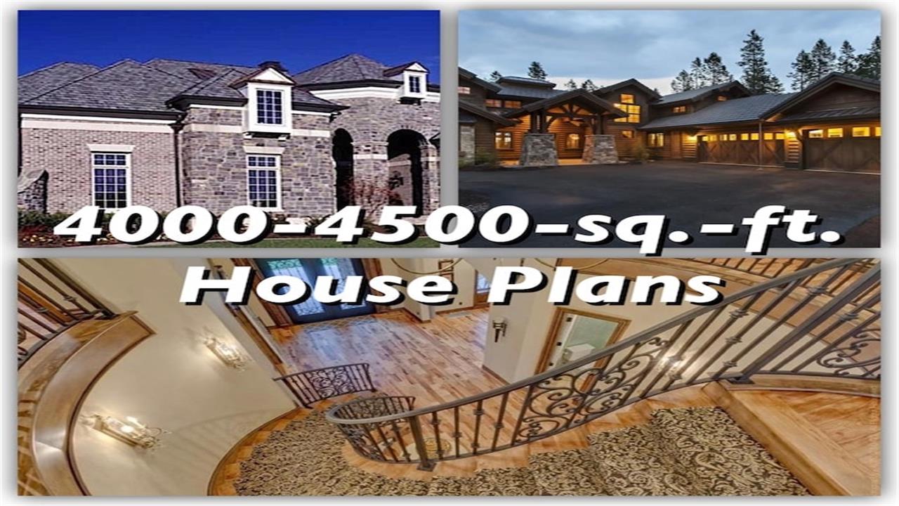 Two luxury houses and a beautiful staircase illustrate article on 4000-4500 sq. ft. house plans