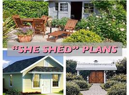3 sheds illustrating article on "She Shed" plans
