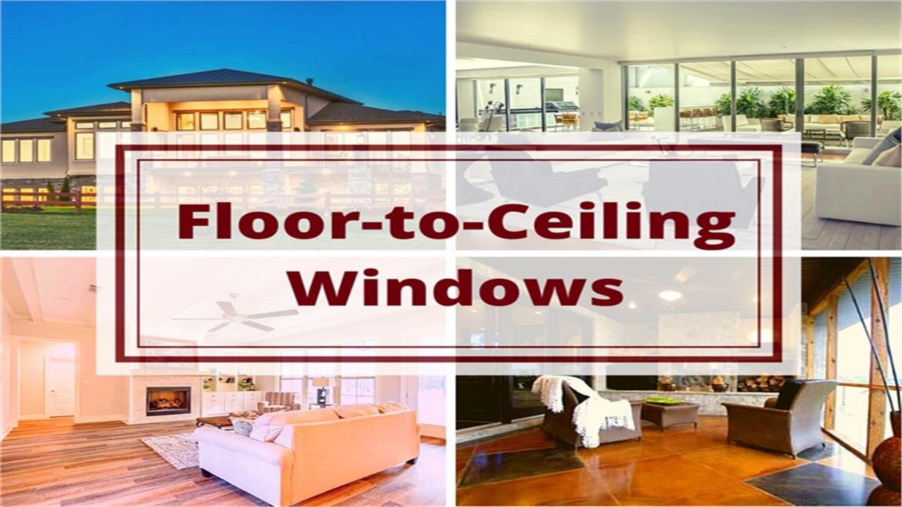 interior and exterior views of large windows illustrating article about floor-to-ceiling windows in homes