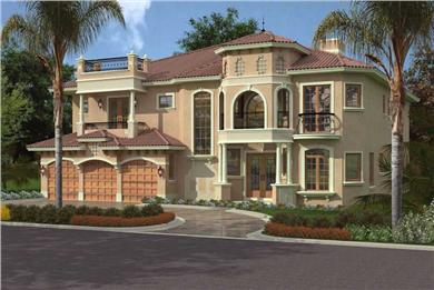 Mediterranean Style Villa House Plan 107-1093 with tropical landscaping.